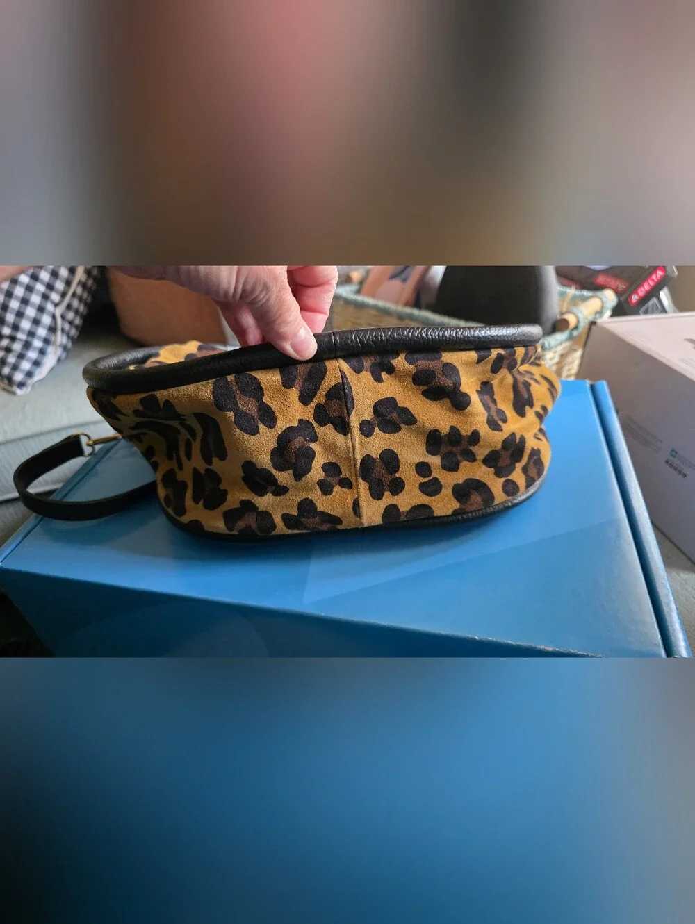 Leopard Print Suede Top-Handle Women’s Bag - Brown/Black